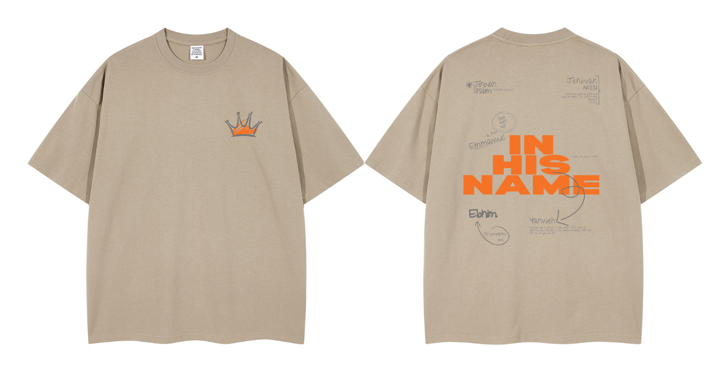 NEW- His Name Oversized Tan Graphic Tee