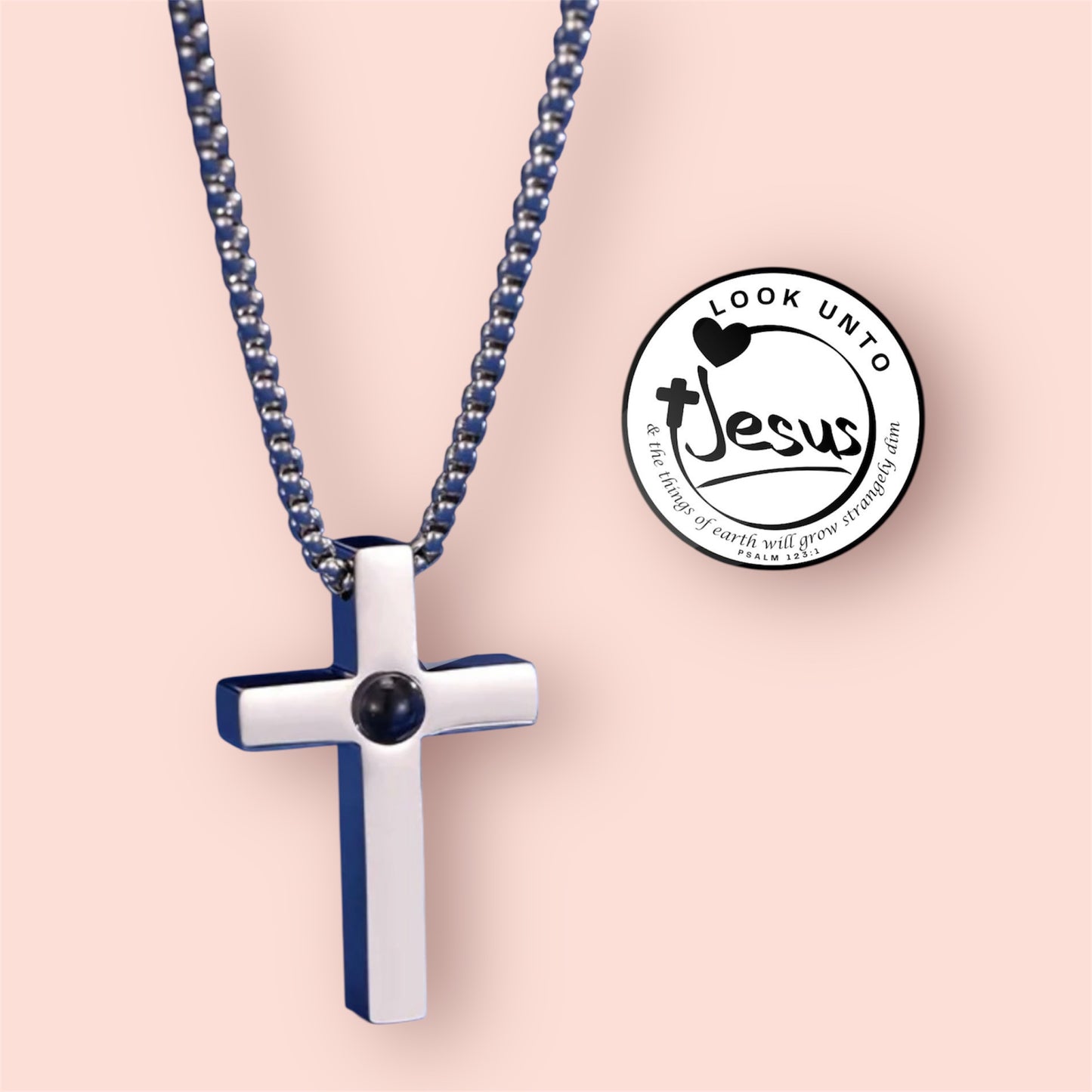 Look Unto Jesus Cross Projection Necklace